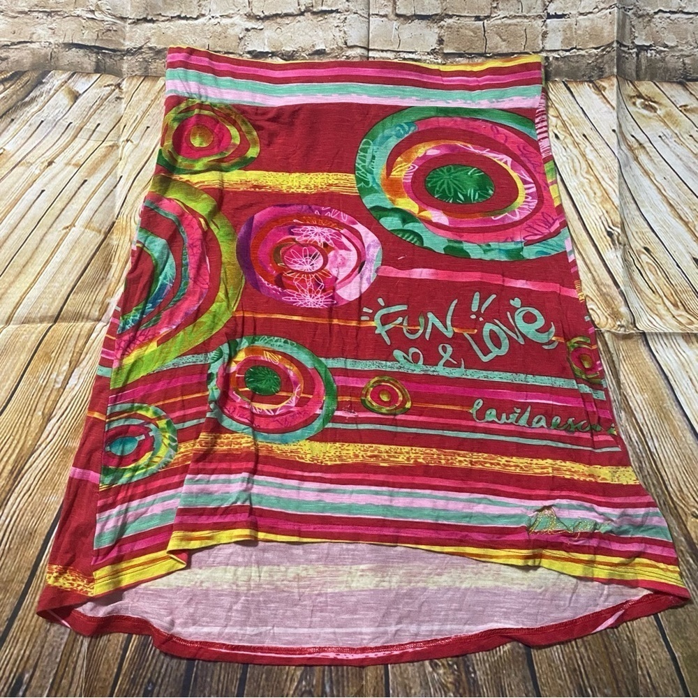 Desigual Red Pink Fun & Love Y2K Hi Low Stretch Skirt